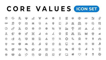 kärna värde ikon baner samling. som innehåller innovation, mål, ansvar, integritet, kunder, engagemang, kvalitet, lagarbete, pålitlighet och inkludering. vektor fast samling av ikoner