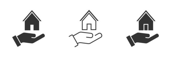 Hand halten oben Haus Symbol. Vektor Illustration.