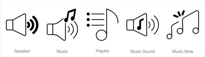 en uppsättning av 5 musik ikoner som högtalare, musik, Spellista vektor
