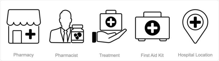 en uppsättning av 5 apotek ikoner som apotek, apotekare, behandling vektor