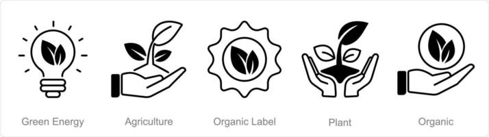 en uppsättning av 5 organisk jordbruk ikoner som grön energi, lantbruk, organisk märka vektor