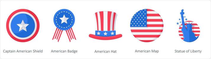 en uppsättning av 5 Amerika oberoende dag ikoner som rubrik amerikan skydda, amerikan bricka, , amerikansk hatt vektor