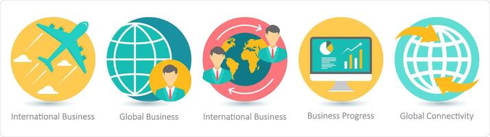 en uppsättning av 5 företag ikoner som internationell företag, global företag, företag framsteg vektor
