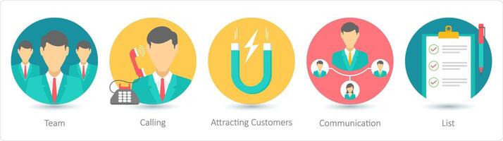 en uppsättning av 5 företag ikoner som team, kallelse, lockar kund vektor