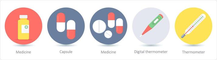 en uppsättning av 5 medicinsk ikoner som medicin, kapsel, medicin vektor