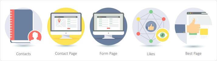 en uppsättning av 5 seo ikoner som kontakter, Kontakt sida, form sida vektor