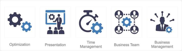 en uppsättning av 5 blanda ikoner som optimering, presentation, tid förvaltning vektor
