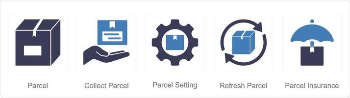 en uppsättning av 5 blanda ikoner som paket, samla paket, paket miljö vektor