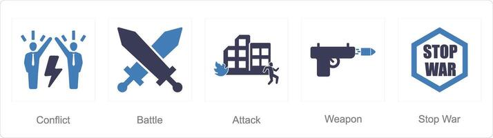 en uppsättning av 5 blanda ikoner som konflikt, slåss, ge sig på vektor