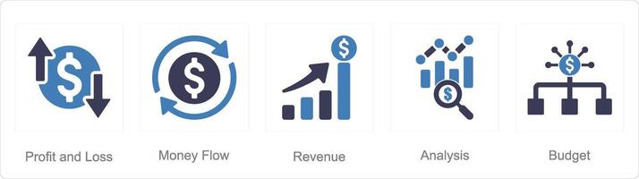 en uppsättning av 5 bokföring ikoner som vinst och förlust, pengar flöde, inkomst vektor
