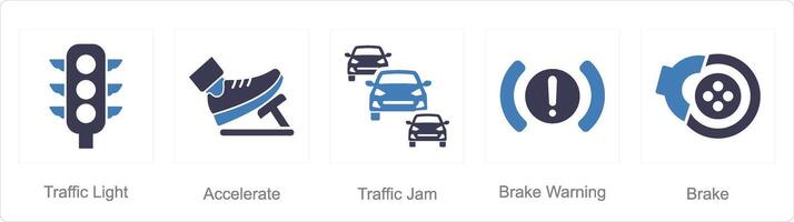en uppsättning av 5 bil ikoner som trafik ljus, accelerera, trafik sylt vektor