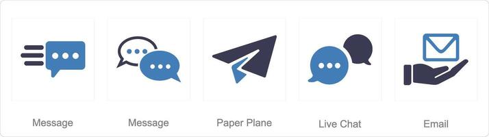 en uppsättning av 5 Kontakt ikoner som meddelande, papper plan, leva chatt vektor