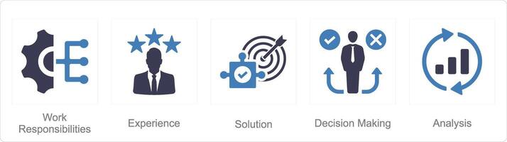 en uppsättning av 5 kritiskt tänkande ikoner som arbete ansvar, erfarenhet, lösning vektor