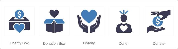 en uppsättning av 5 välgörenhet och donation ikoner som välgörenhet låda, donation låda, välgörenhet vektor