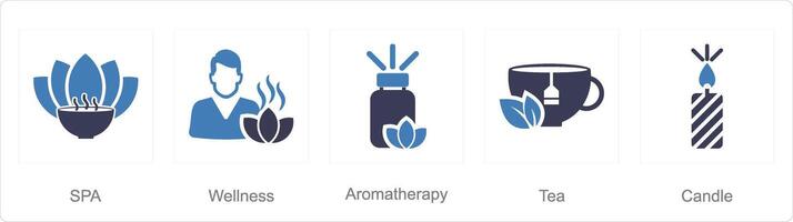 en uppsättning av 5 skönhet och spa ikoner som spa, friskvård, aromaterapi vektor