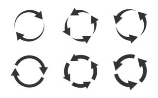 kreisförmig Pfeile Satz. Aktualisierung, neu laden und Prozess Symbol. recyceln Pfeile. eben Vektor Illustration.