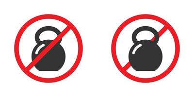 Kettlebell Verbot unterzeichnen. Kettlebell ist verboten. rot verboten unterzeichnen. eben Vektor Illustration.