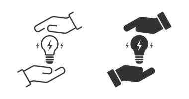 speichern Elektrizität Symbol. Birne im Hände Symbol. Vektor Illustration.