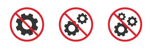 Nein Bedienung Ausrüstung Symbol. Ausrüstung Symbol gekreuzt aus im ein Kreis. Reparatur Verbot. eben Vektor Illustration.