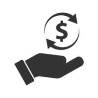 Cashback Symbol. Dollar Zeichen mit Pfeile auf ein Hand Symbol. Vektor Illustration.