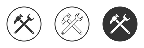 Schlüssel und Hammer. Reparatur Symbol. Werkzeuge Symbol isoliert auf Weiß Hintergrund. Vektor Illustration.