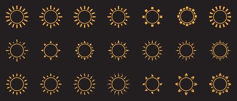 uppsättning av orange Sol ikon. isolerat på en svart bakgrund. vektor illustration.