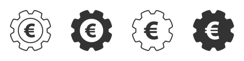 redskap ikon med euro tecken inuti. kugghjul med pengar symbol. vektor illustration.