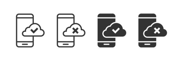 smartphone ikon med moln ansluta och koppla ifrån symboler. vektor illustration.