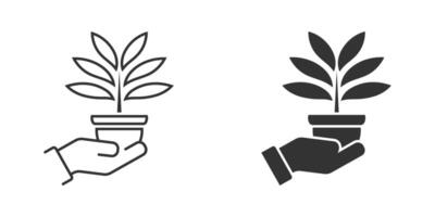 Pflanze auf ein Hand Symbol. Vektor Illustration.