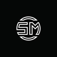 sm-Logo-Monogramm mit negativem Raumkreis abgerundete Designvorlage vektor