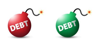 skuld bomba i röd och grön färger. monetär kris begrepp. vektor illustration.