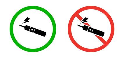 elektronisk cigarett vaping tillåten ikon och elektronisk cigarett vaping inte tillåten ikon. vektor. vektor