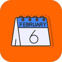 6 .. von Februar gefüllt Orange Hintergrund Symbol vektor