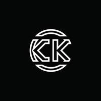 kk-logotypmonogram med rundad designmall med negativ utrymmescirkel vektor