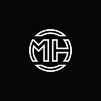 mh-Logo-Monogramm mit negativem Raumkreis abgerundete Designvorlage vektor