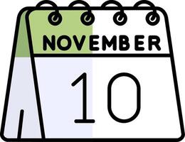 10:e av november fylld halv skära ikon vektor