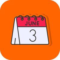 3 .. von Juni gefüllt Orange Hintergrund Symbol vektor