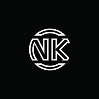 nk logotyp monogram med negativ utrymme cirkel rundad designmall vektor