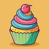 ein herrlich Kunstwerk von ein Karikatur Cupcake. Vektor von ein Süss Cupcake