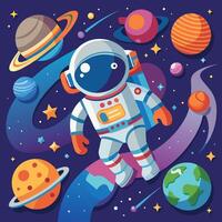 färgrik tecknad serie av ett astronaut illustratör och vektor grafik