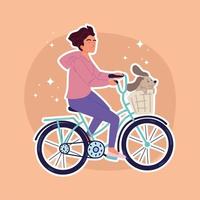 Frau fährt Fahrrad mit Hund vektor