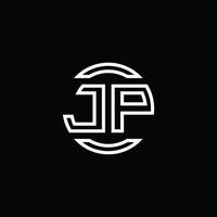 jp-Logo-Monogramm mit negativem Raumkreis abgerundete Designvorlage vektor