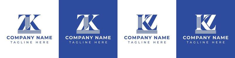 brev zk och kz pelare logotyp uppsättning, lämplig för företag med zk och kz relaterad till pelare vektor
