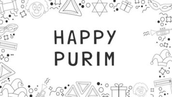 ram med purim semester platt design svart tunn linje ikoner med text på engelska vektor