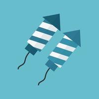 Feuerwerksrakete-Symbol im flachen Design mit blauem Hintergrund vektor