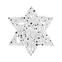 Hanukkah semester platt design svart tunn linje ikoner i stjärna av david form vektor