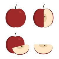 rote Apfelsymbole in flachem Design eingestellt vektor