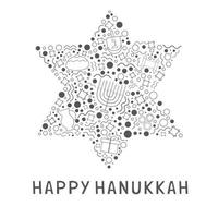 Hanukkah semester platt design svart tunn linje ikoner i stjärna av david form med text på engelska vektor