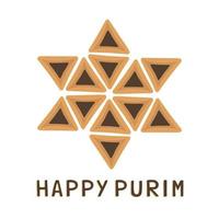 Purim Holiday Flat Design Icons von Hamantashs in Davidsternform mit Text in Englisch vektor