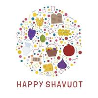 Shavuot-Ferienwohnung-Design-Ikonen in runder Form mit Text in englischer Sprache vektor